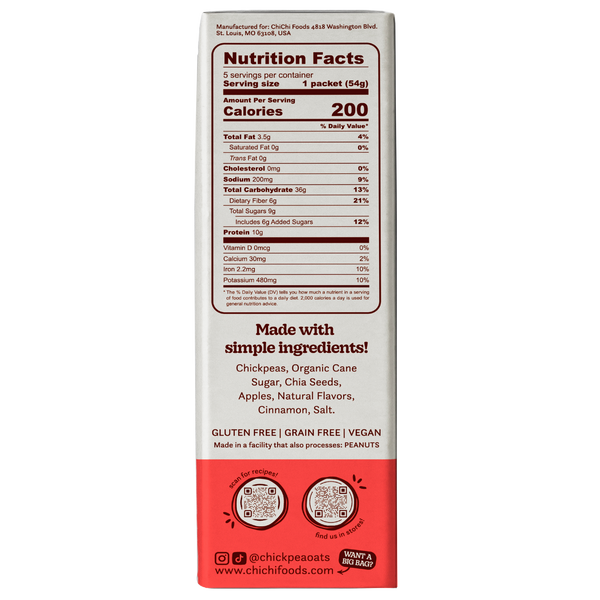 Nutrition facts for Apple Cinnamon