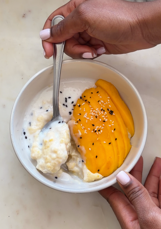 Sticky Coconut ChiChi with Mango detail